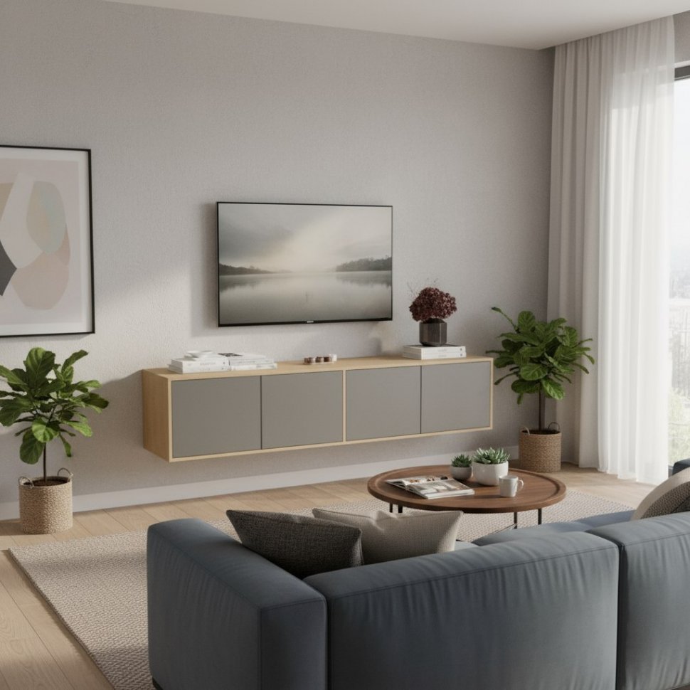 Тумба ТВ подвесная Парус-11, дуб крафт золотой/графит серый