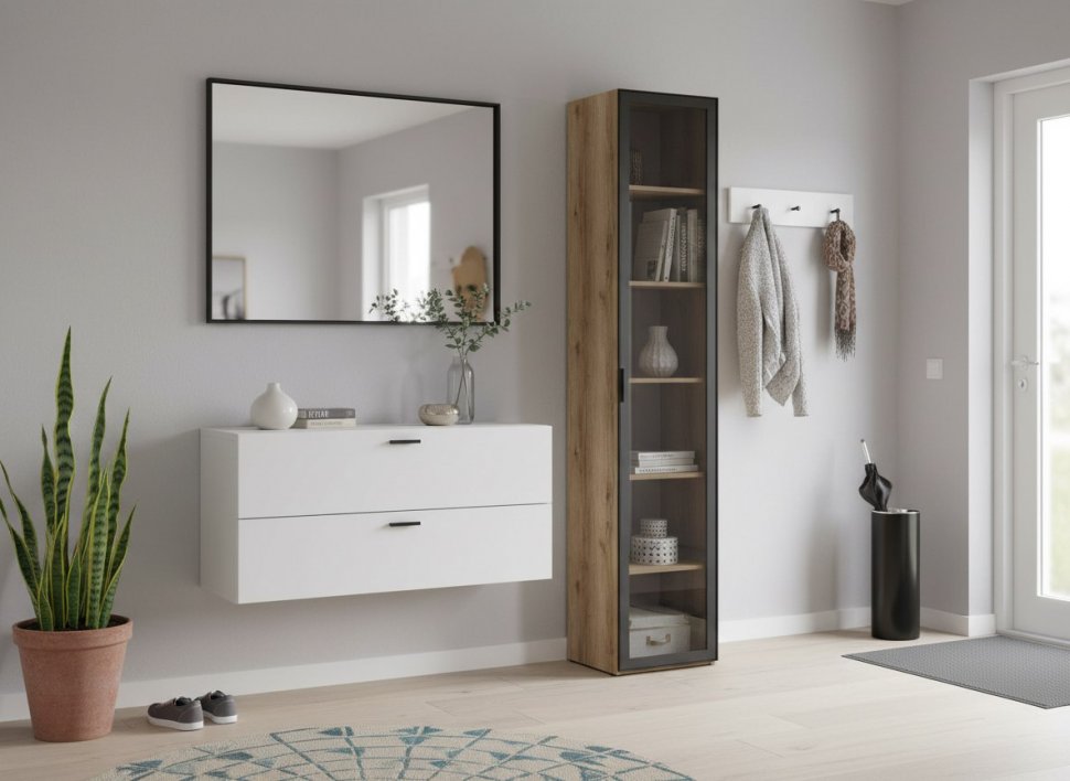 200.01 шкаф для белья (витрина) Арден Дуб Делано / черный