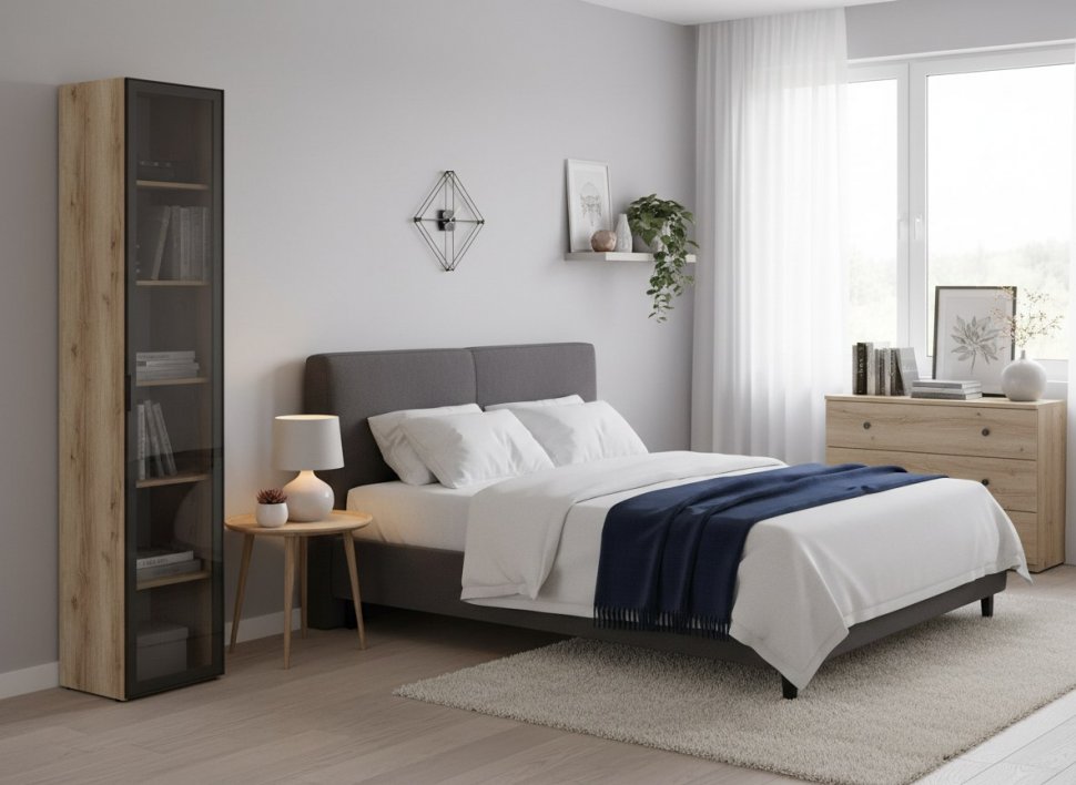 200.01 шкаф для белья (витрина) Арден Дуб Делано / черный