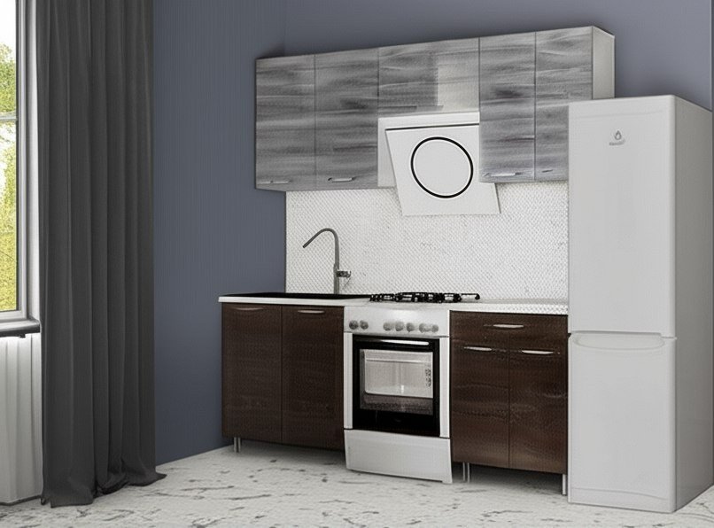 Кухня Танго 2 м с окапом, Шале серебро, Шале дуб мореный