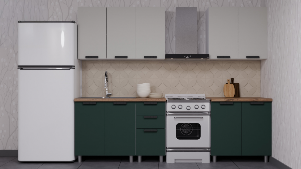 Кухня Аленушка 2 м Лаванда Керамика/Изумруд,скоба черный,сонома