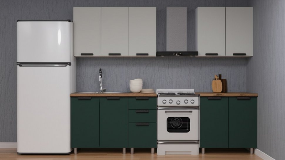 Кухня Аленушка 2 м Лаванда Керамика/Изумруд,скоба черный,сонома