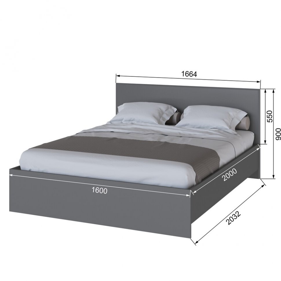 Кровать 160x200 с настилом из ДСП Плейона, Графит серый