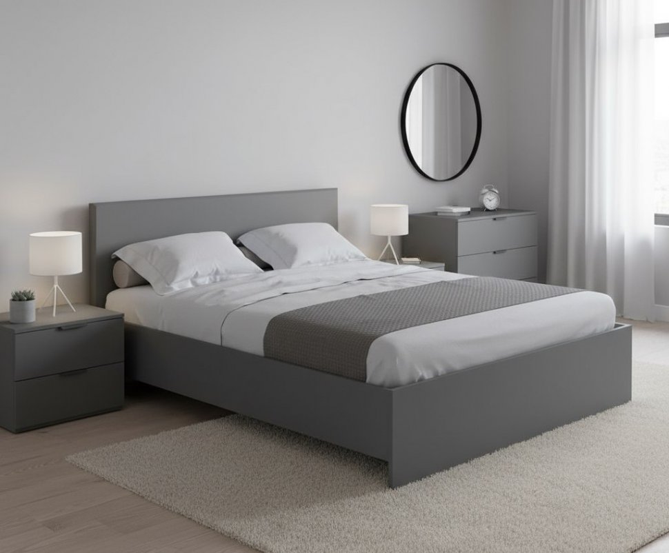 Кровать 160x200 с настилом из ДСП Плейона, Графит серый