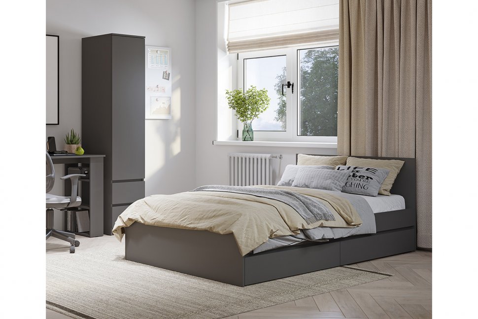 Кровать с настилом ЛДСП и ящиками Симпл КР-07 120х200, Графит