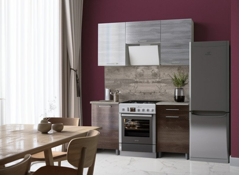 Кухня Танго 1,6 м с окапом, Шале серебро, Шале дуб мореный