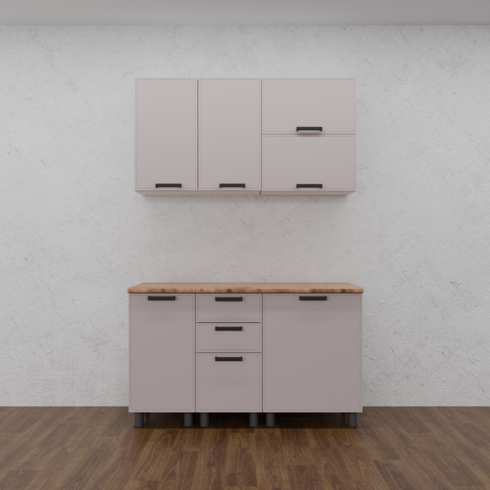 Кухня Аленушка 1,4м с ящ. Магнолия Кашемир,скоба черный,сонома