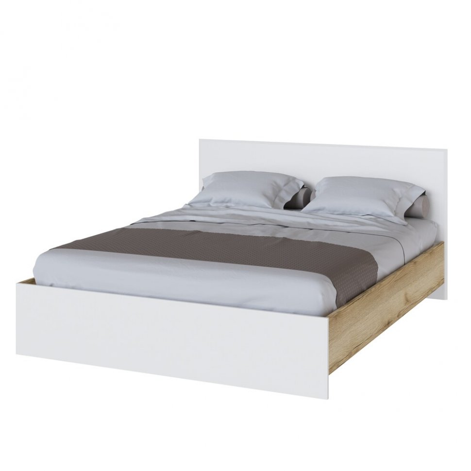 Кровать 160x200 с настилом из ДСП Плейона, Дуб Делано, Белый