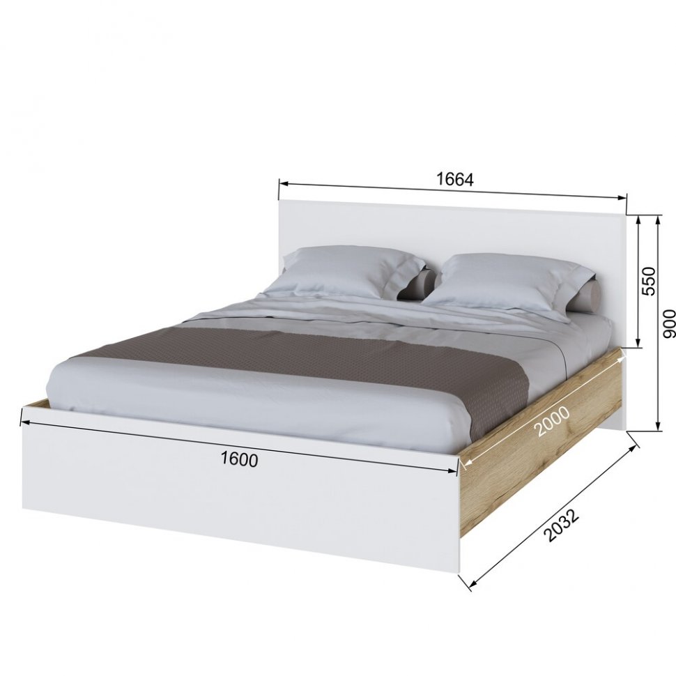 Кровать 160x200 с настилом из ДСП Плейона, Дуб Делано, Белый