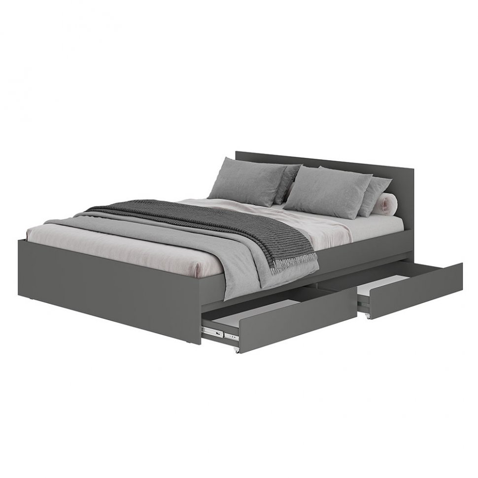 Кровать с настилом ЛДСП и ящиками Симпл КР-12 140х200, Графит