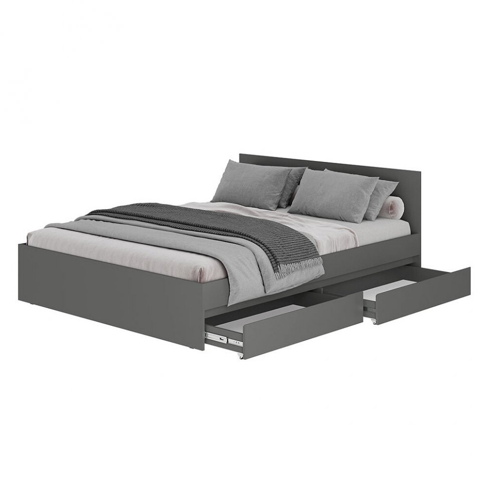 Кровать с настилом ЛДСП и ящиками Симпл КР-12 140х200, Графит