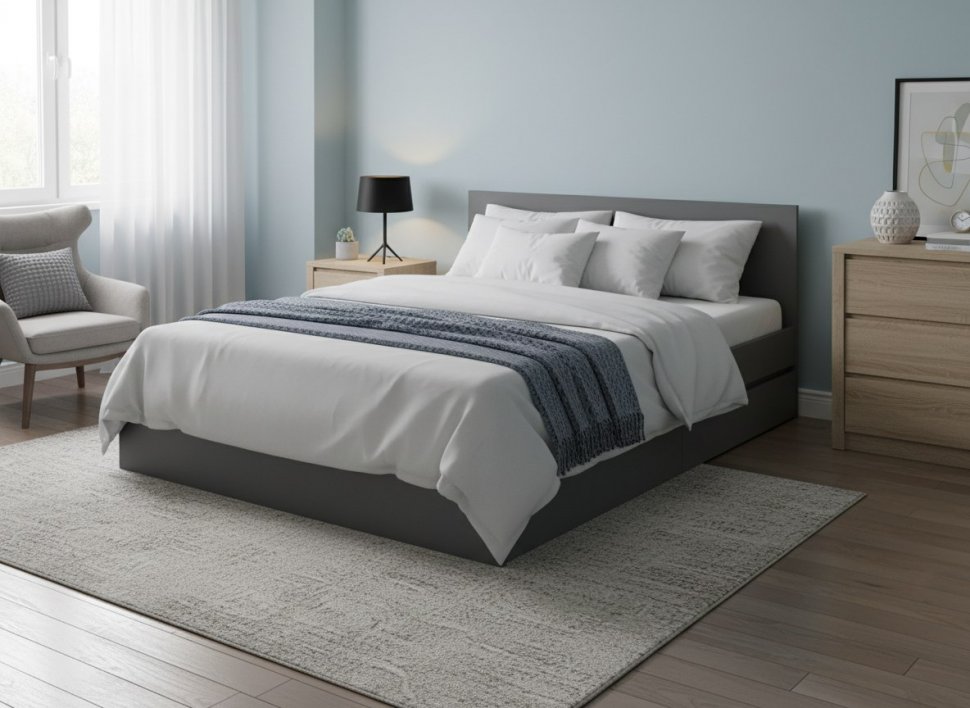 Кровать с настилом ЛДСП и ящиками Симпл КР-12 140х200, Графит