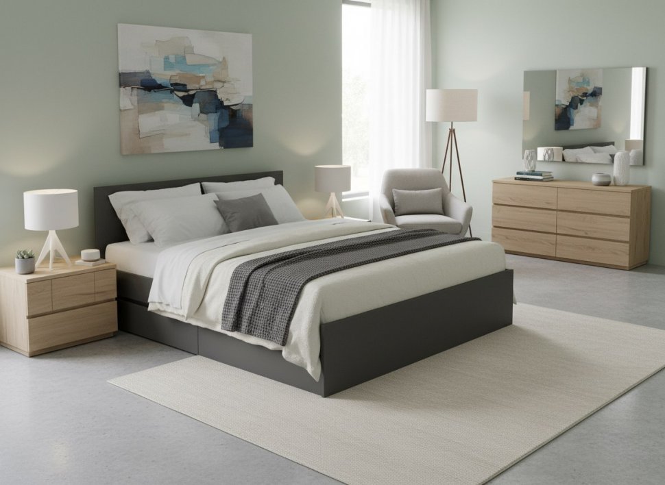 Кровать с настилом ЛДСП и ящиками Симпл КР-12 140х200, Графит