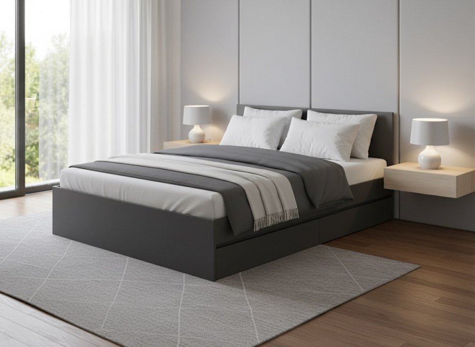 Кровать с настилом ЛДСП и ящиками Симпл КР-12 140х200, Графит