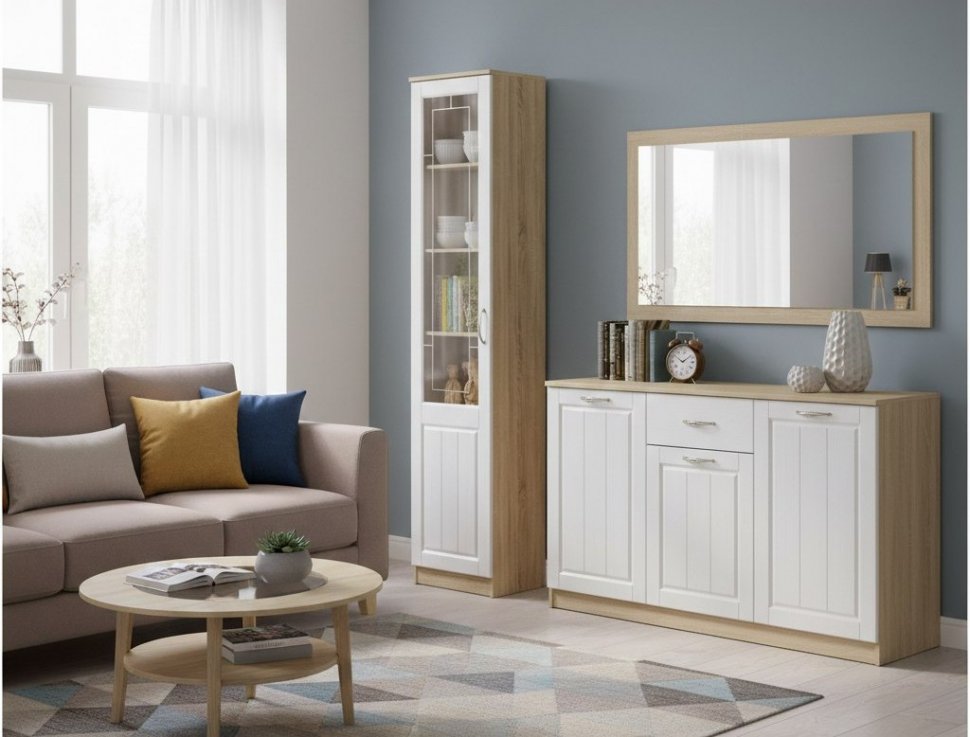 НМ 040.43 РС Витрина ЛВ Оливия Дуб Сонома/белое дерево