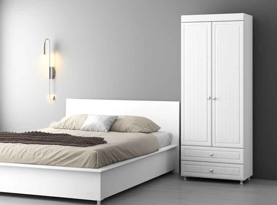 Шкаф 2-х дверный с ящиками (гл.410) Монако МН-44 белое дерево