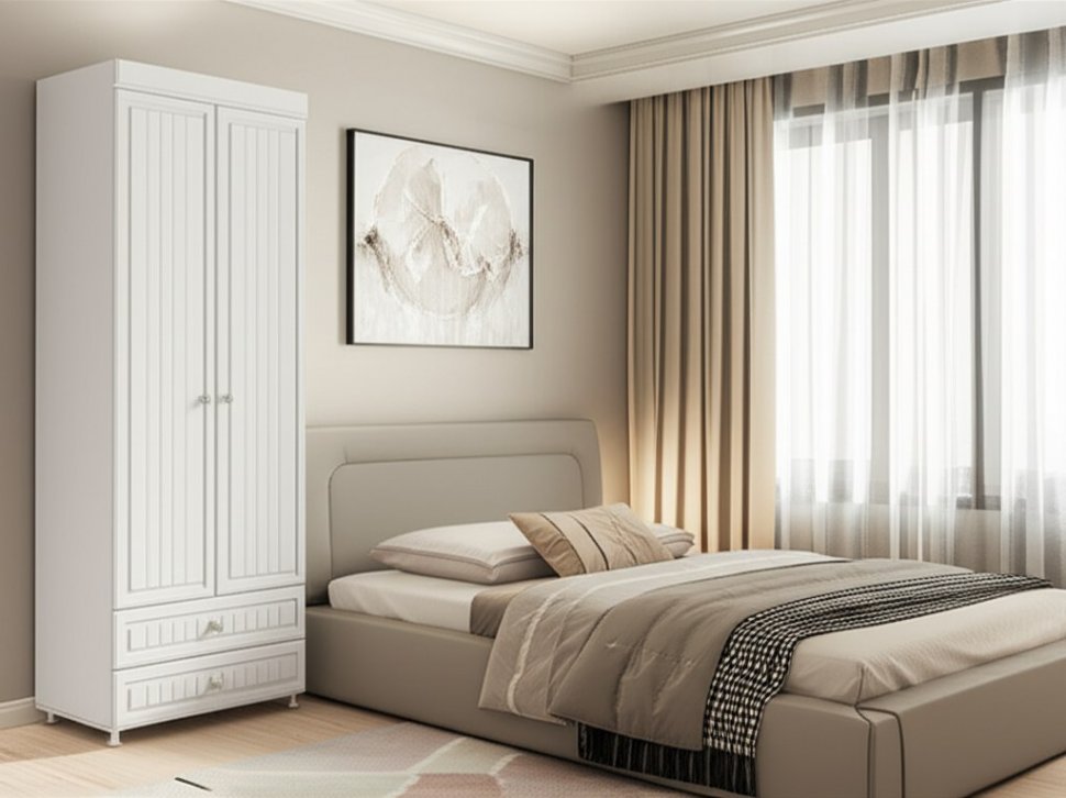 Шкаф 2-х дверный с ящиками (гл.410) Монако МН-44 белое дерево