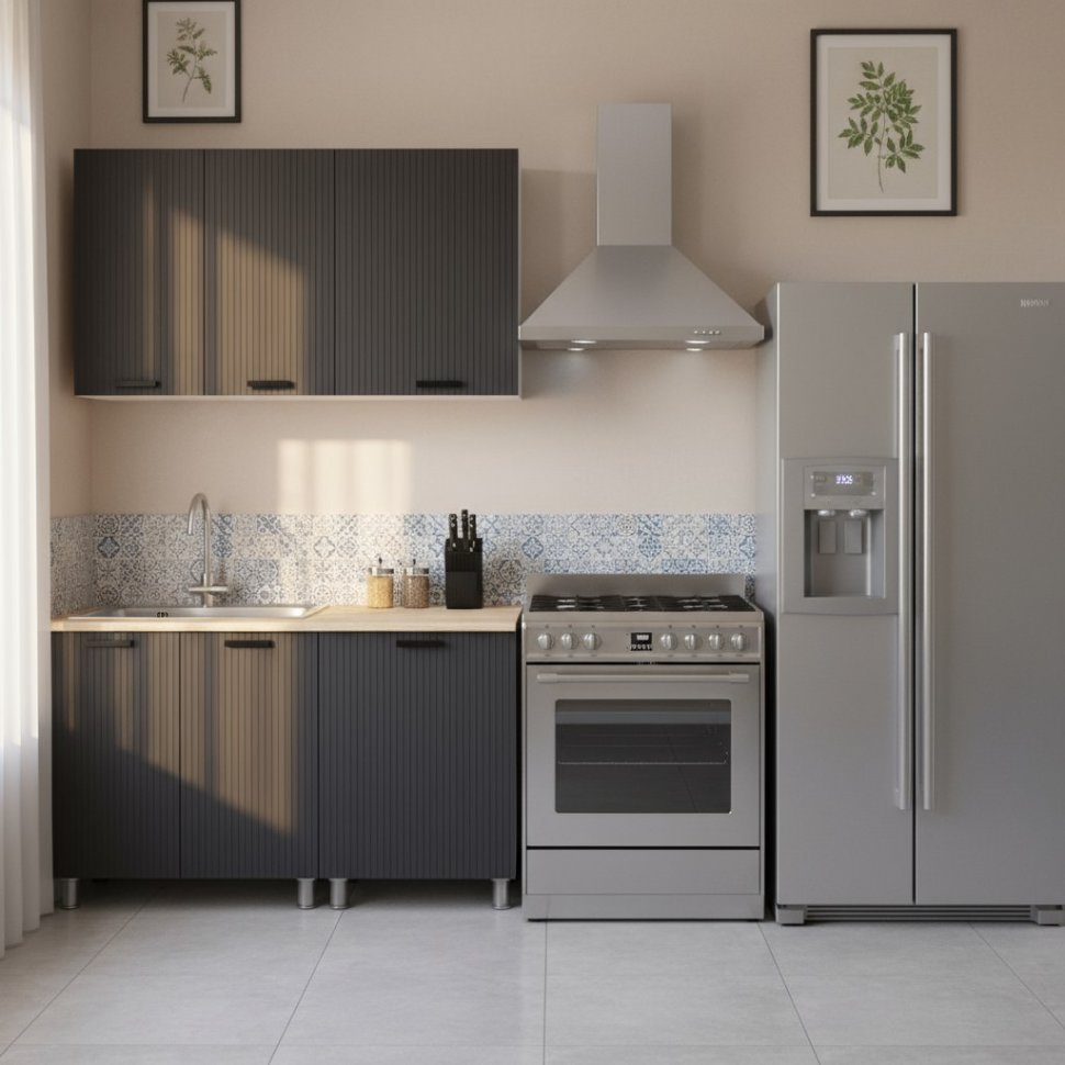 Кухня Аленушка 1,4 м Лотос Сталь,скоба антрацит,сонома