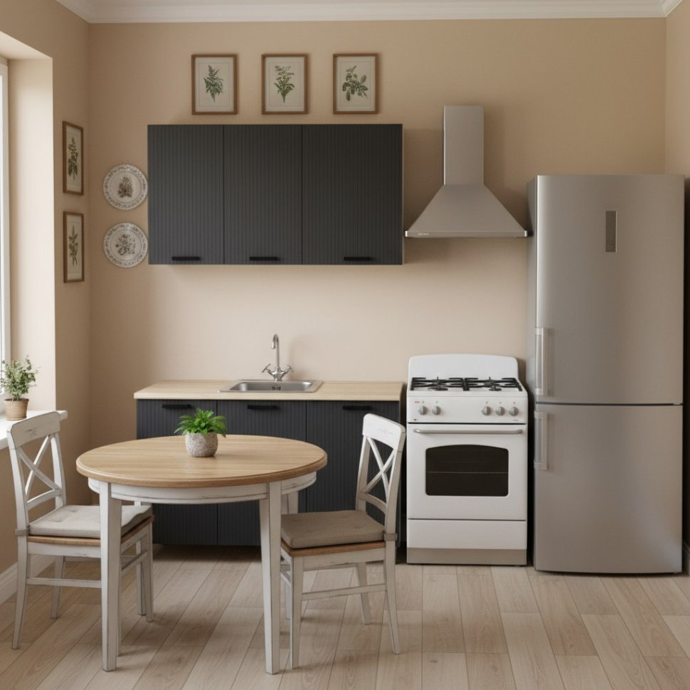 Кухня Аленушка 1,4 м Лотос Сталь,скоба антрацит,сонома