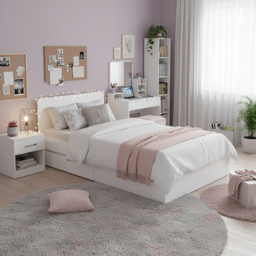 Кровать 1,2 м Симпл КР-07, белый