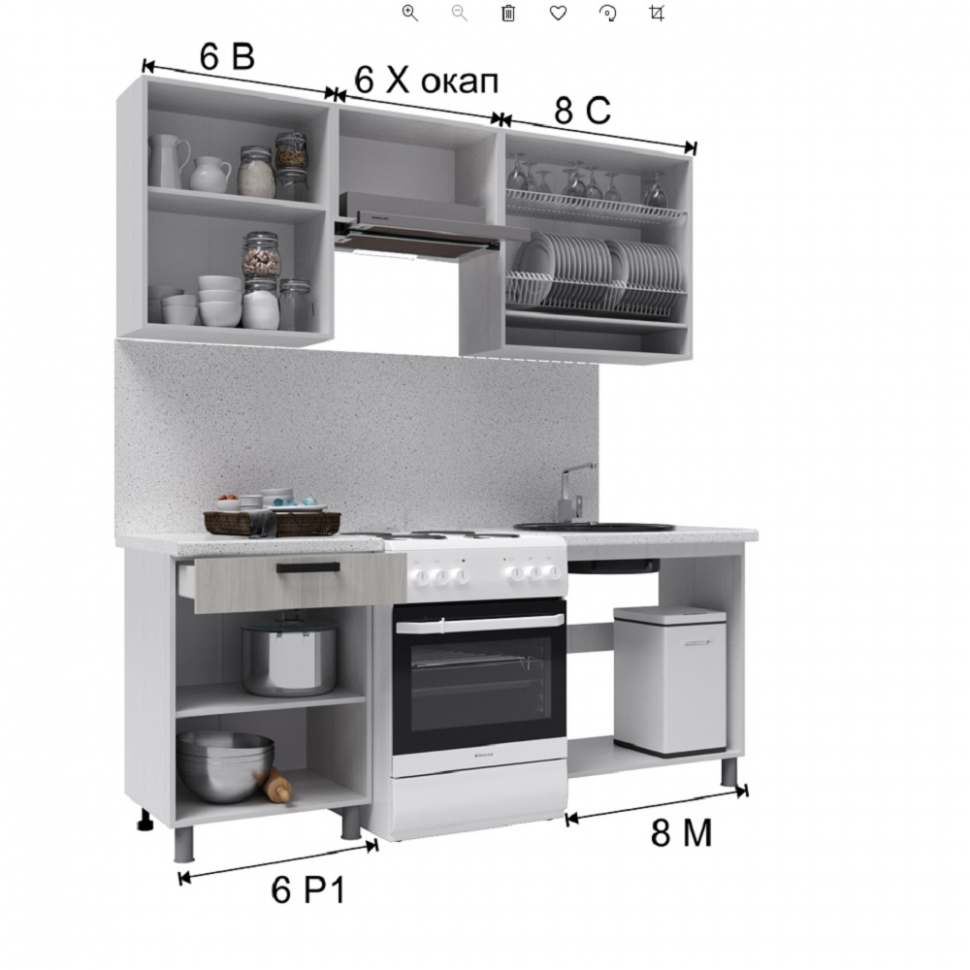 Кухня Танго 2 м с окапом, Белый, Дуб Шале