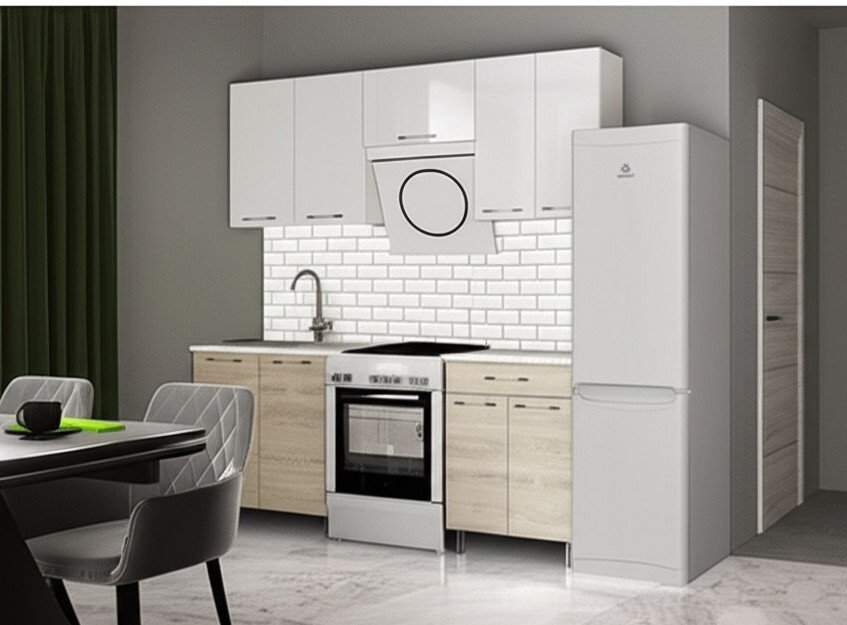 Кухня Танго 2 м с окапом, Белый, Дуб Шале