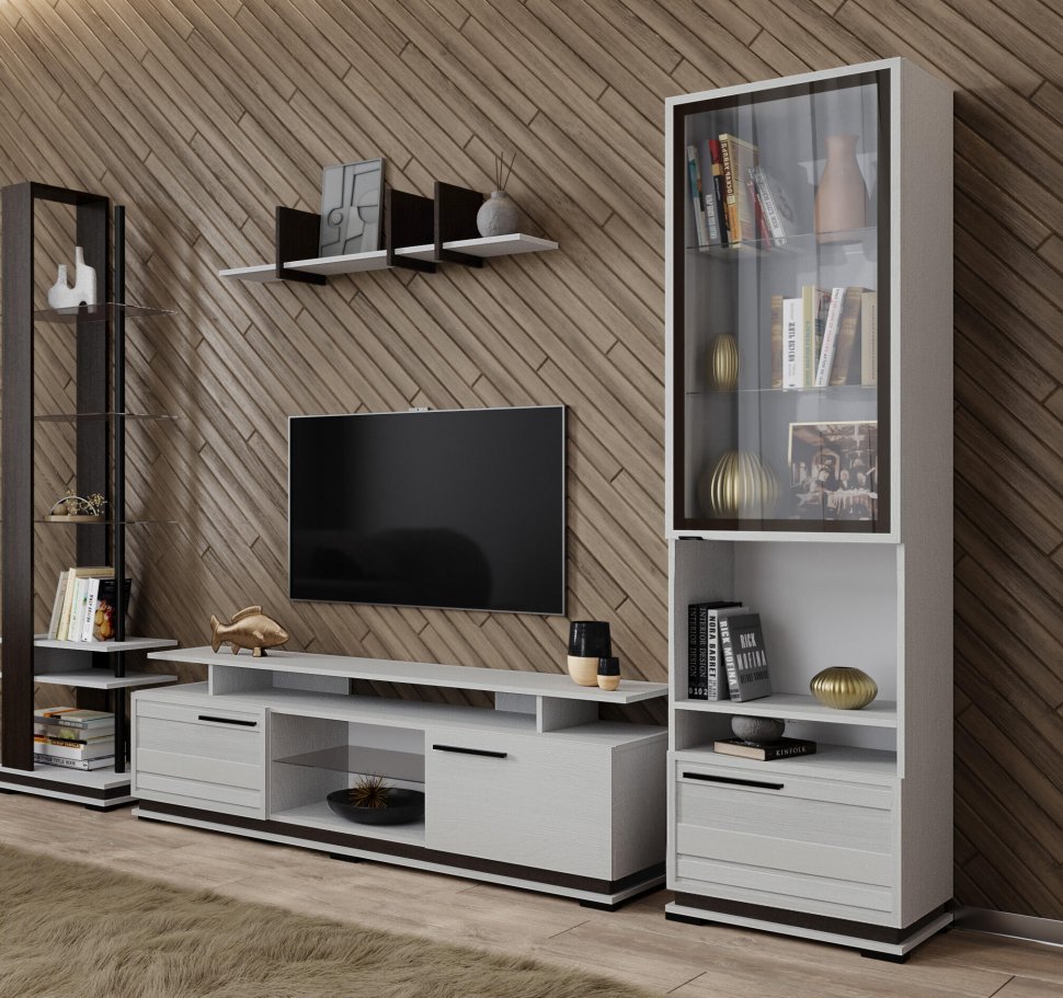 Шкаф-пенал со стеклом Модена МШ-3 Ясень Анкор светлый