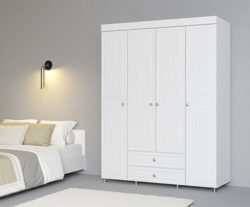 Шкаф 4-х дверный с ящиками Монако МН-62 белое дерево