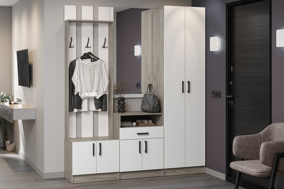 Тумба для обуви Вега ТБ-1, Дуб крафт серый, Белый