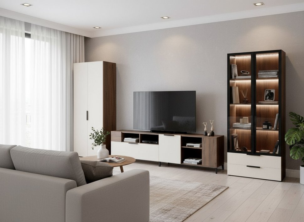 Гостиная Харди 2 Дуб Делано Темный / Белый