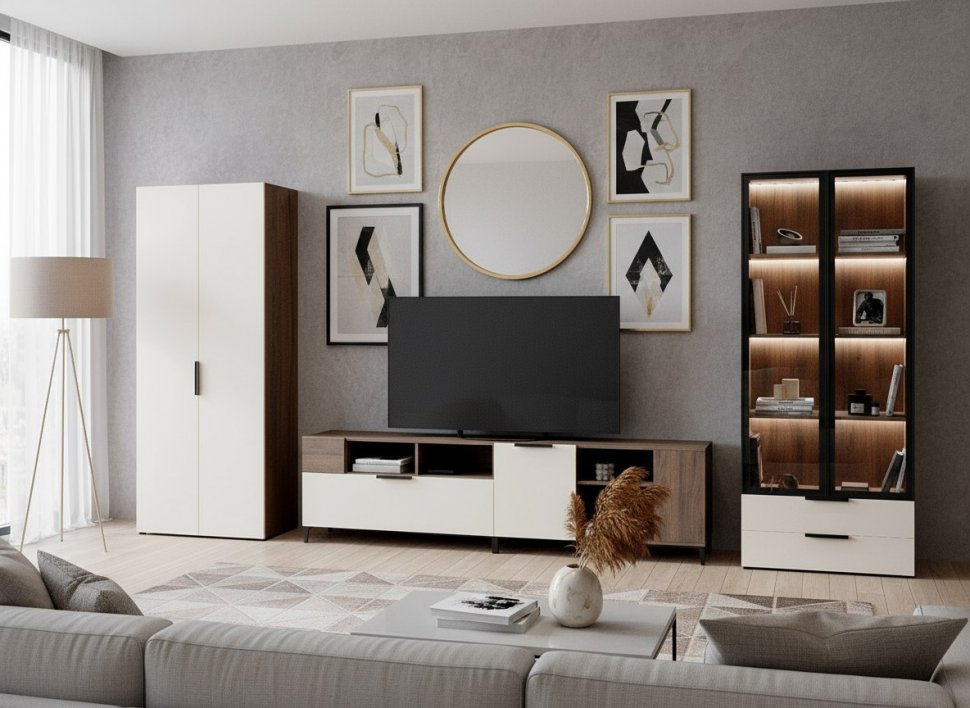 Гостиная Харди 2 Дуб Делано Темный / Белый