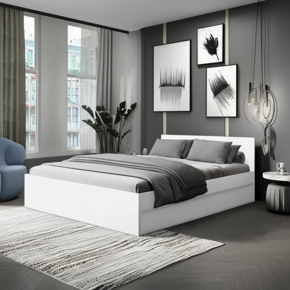 Кровать с основанием 1,6 м Симпл КР-17, Белый