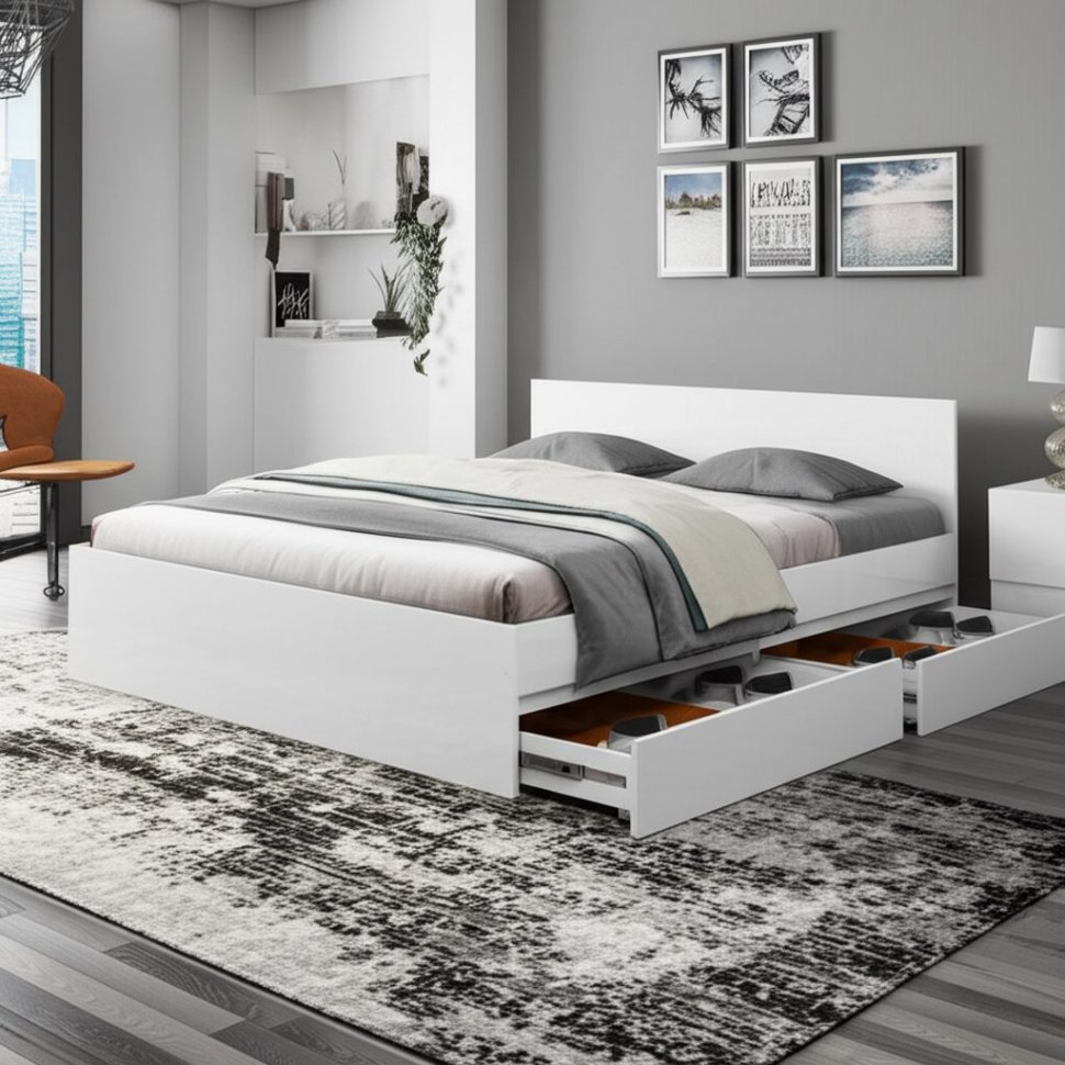 Кровать с основанием 1,6 м Симпл КР-17, Белый