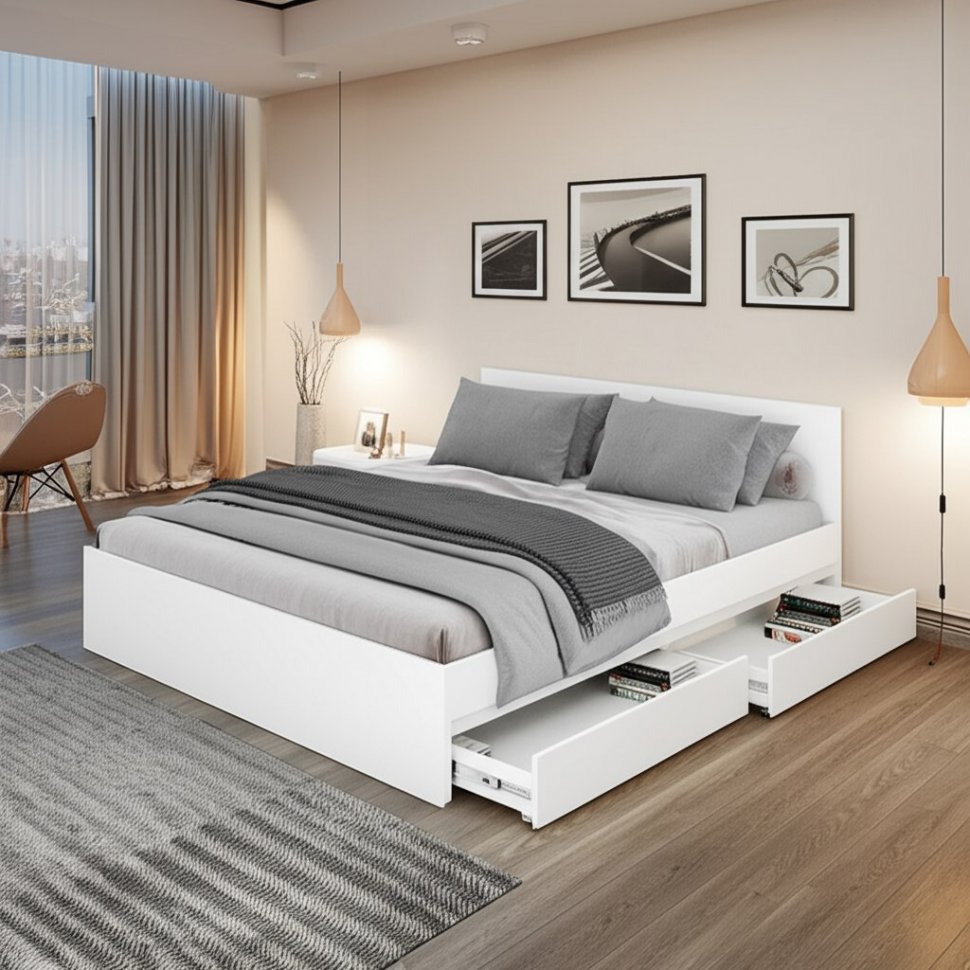 Кровать с основанием 1,6 м Симпл КР-17, Белый