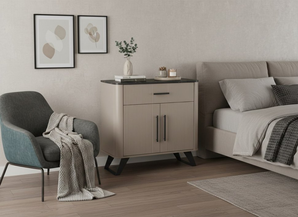 Фиделия комод 76.03 серый камень / мрамор черный