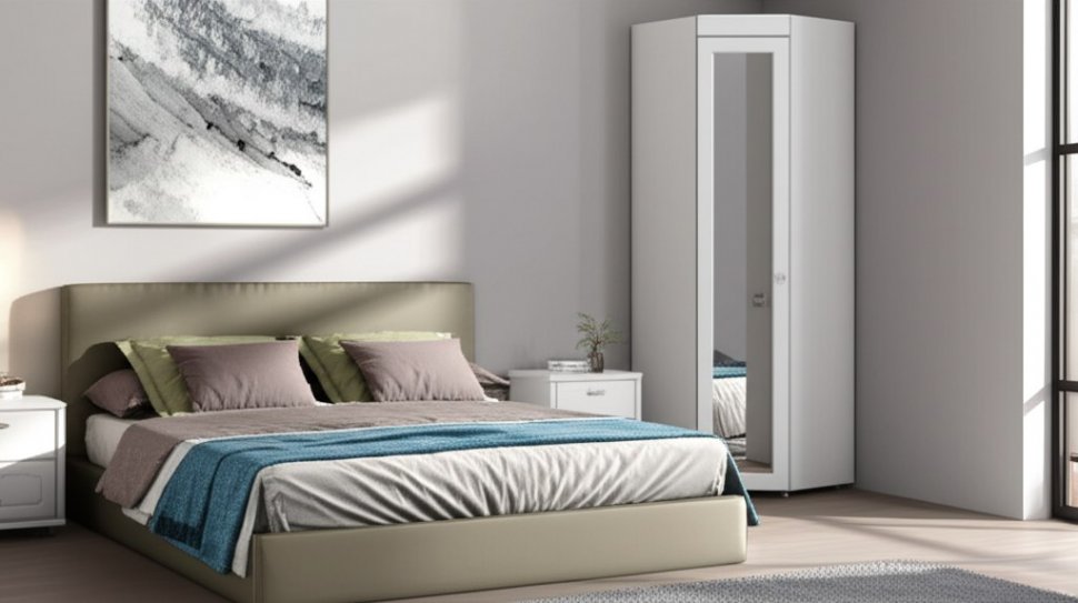 Шкаф угловой (гл.410) с зеркалом Монако МН-66 белое дерево