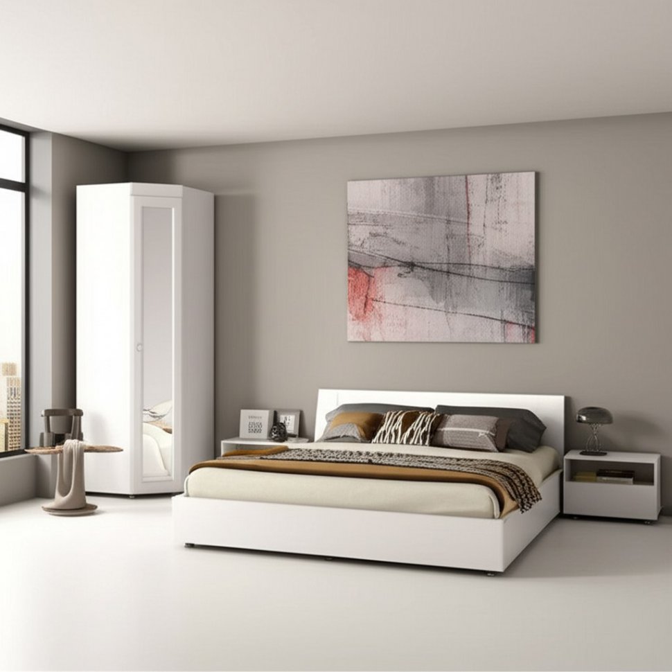 Шкаф угловой (гл.410) с зеркалом Монако МН-66 белое дерево