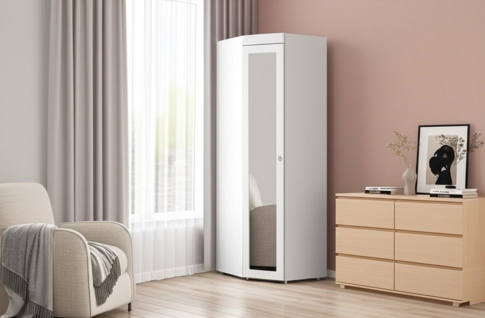 Шкаф угловой (гл.410) с зеркалом Монако МН-66 белое дерево