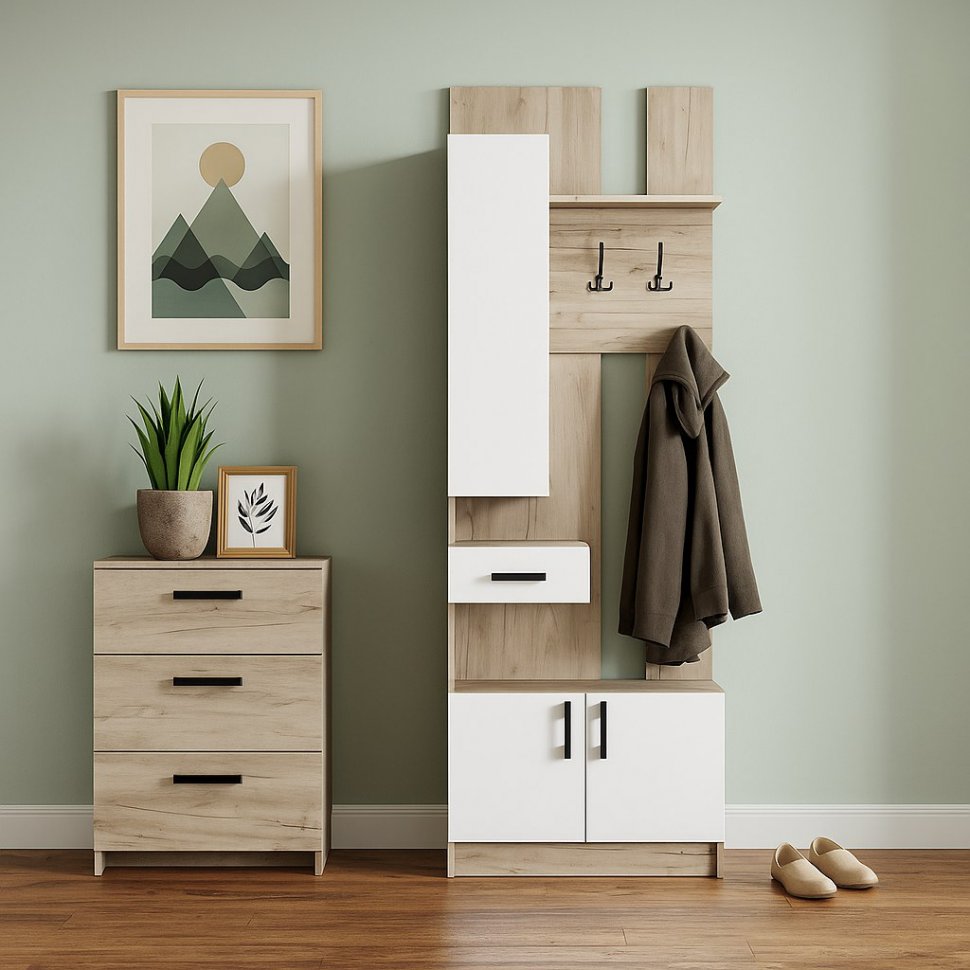 Вешалка Вега ВШ-1, Дуб крафт серый, Белый