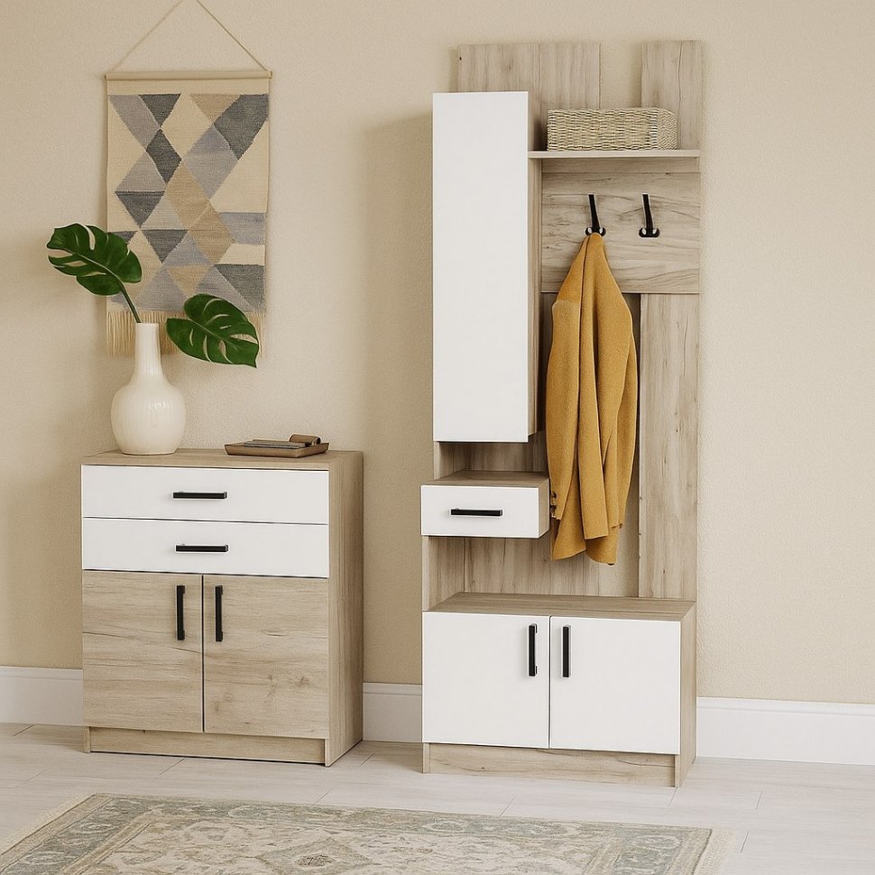 Вешалка Вега ВШ-1, Дуб крафт серый, Белый