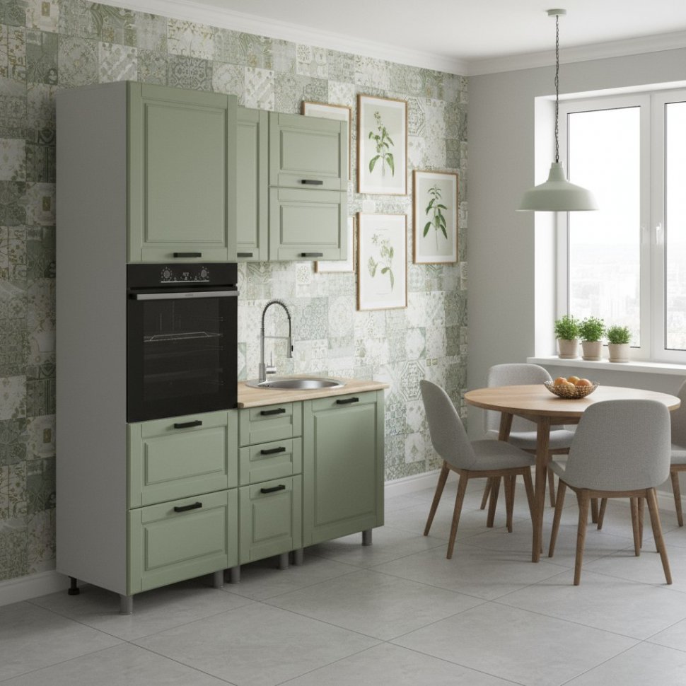 Кухня Аленушка 1,6 м ПД 2 Астра Фисташка,скоба черный,сонома