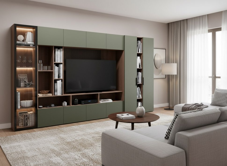 Гостиная Харди 3 Дуб Делано Темный / Зеленый