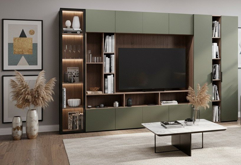 Гостиная Харди 3 Дуб Делано Темный / Зеленый