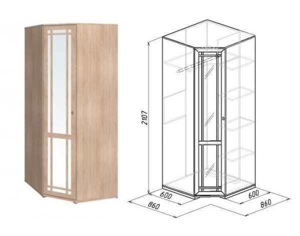 Шкаф угловой с зеркалом Глазов-мебель Sherlock 10 (Дуб сонома)