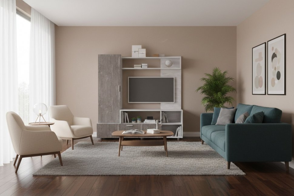 Аллегро 8 гостиная / Бетон светлый/Камень темный