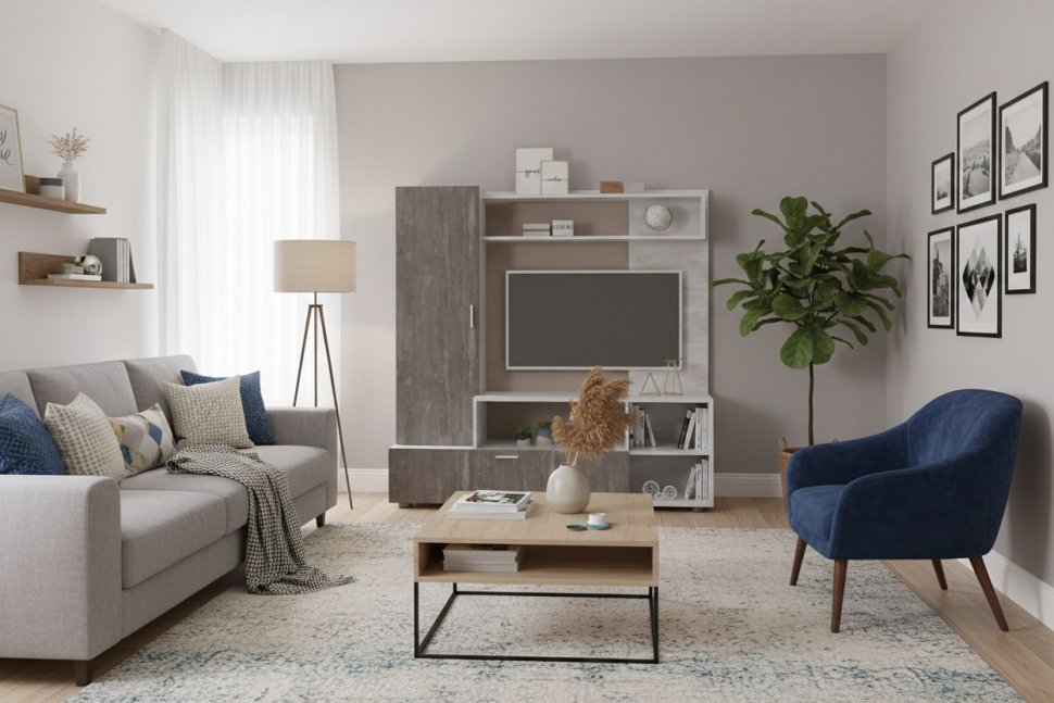 Аллегро 8 гостиная / Бетон светлый/Камень темный