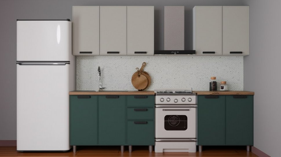 Кухня Аленушка 2 м Магнолия Керамика/Изумруд, черный (без столешницы)