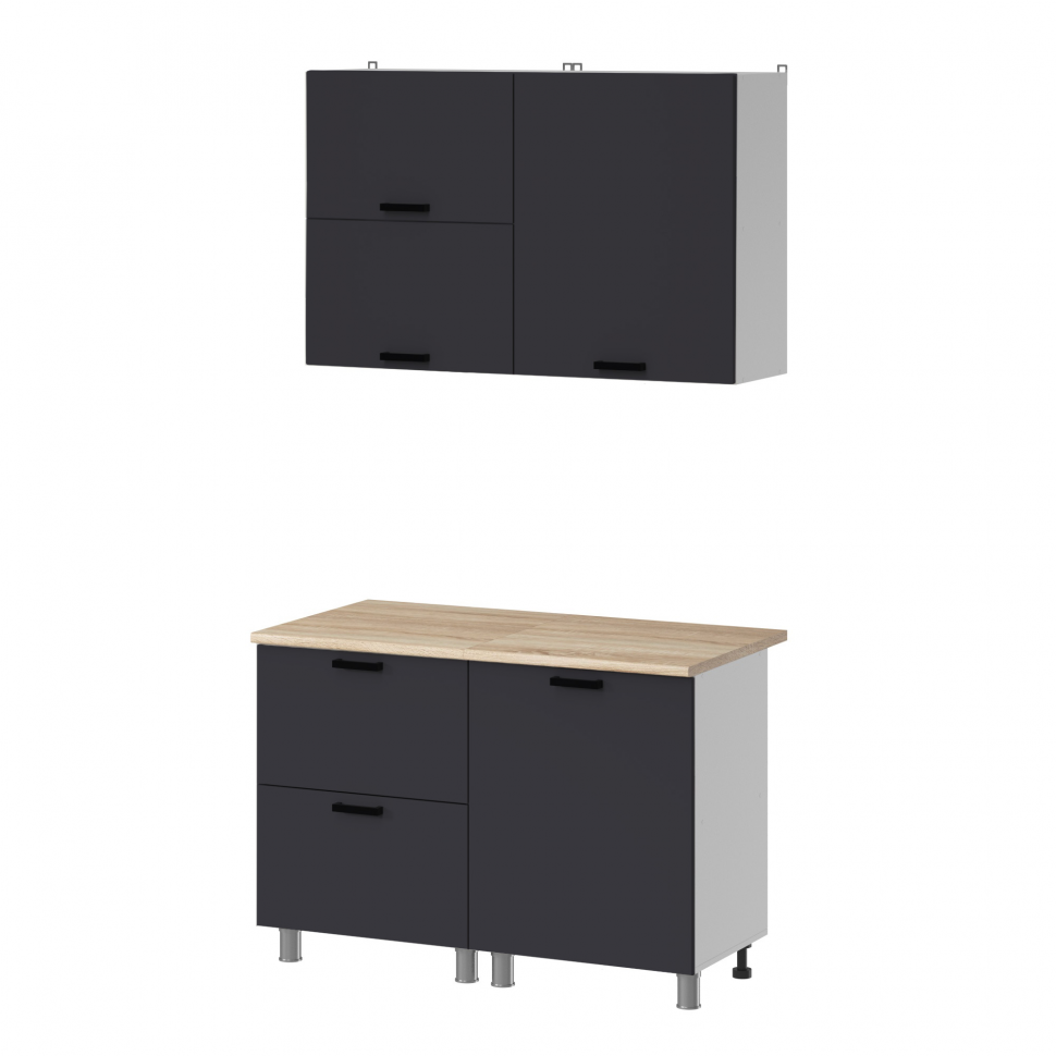 Кухня Аленушка 1,2 м с ящ.в 2 Лаванда Сталь,скоба черный,сонома