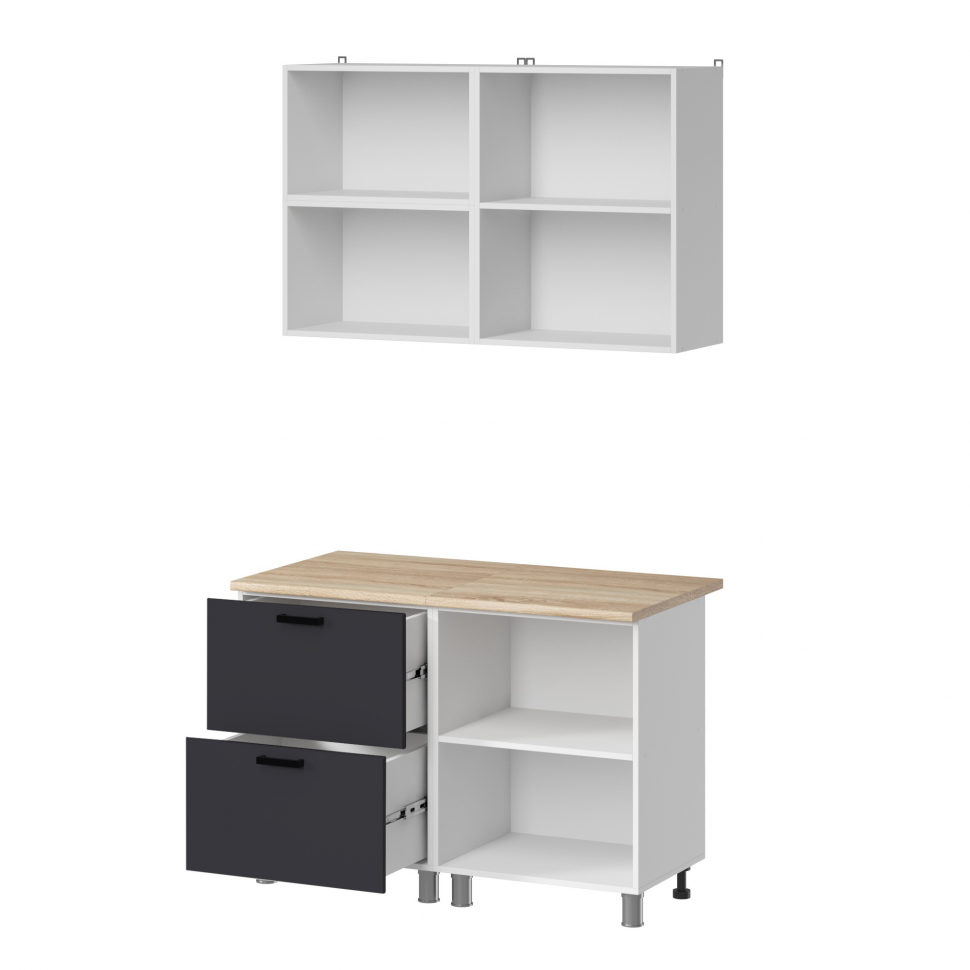 Кухня Аленушка 1,2 м с ящ.в 2 Лаванда Сталь,скоба черный,сонома