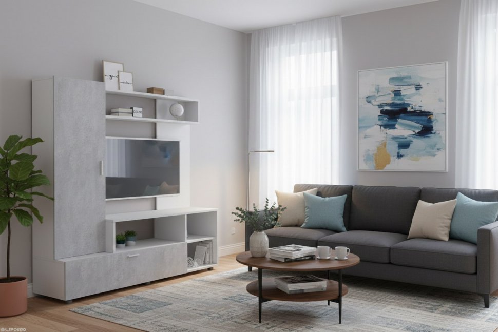 Аллегро 8 гостиная / Белый/цемент светлый